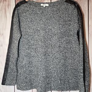 Madewell 100% Wool Gray Sweater with Leather Striped Sleeves Size XS